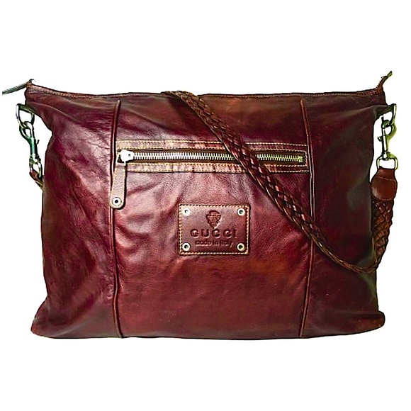 GUCCI SUPREME Burgundy Leather Carry-On Braided Crossbody Strap GUCCI DUST BAG - Picture 2 of 16